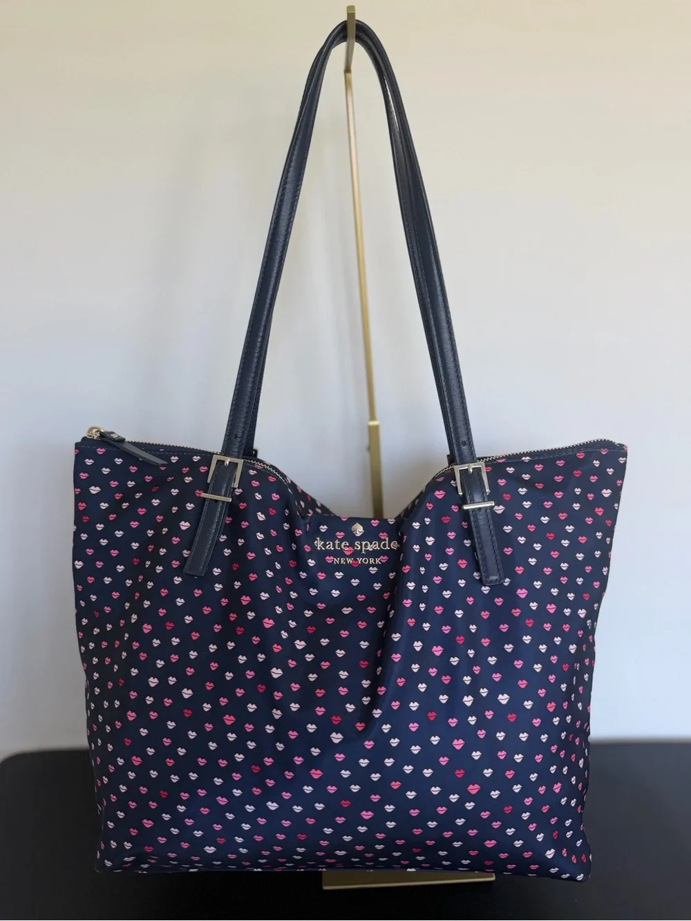 Kate Spade Watson Lane Maya Lip Print Nylon Tote Navy Multi
